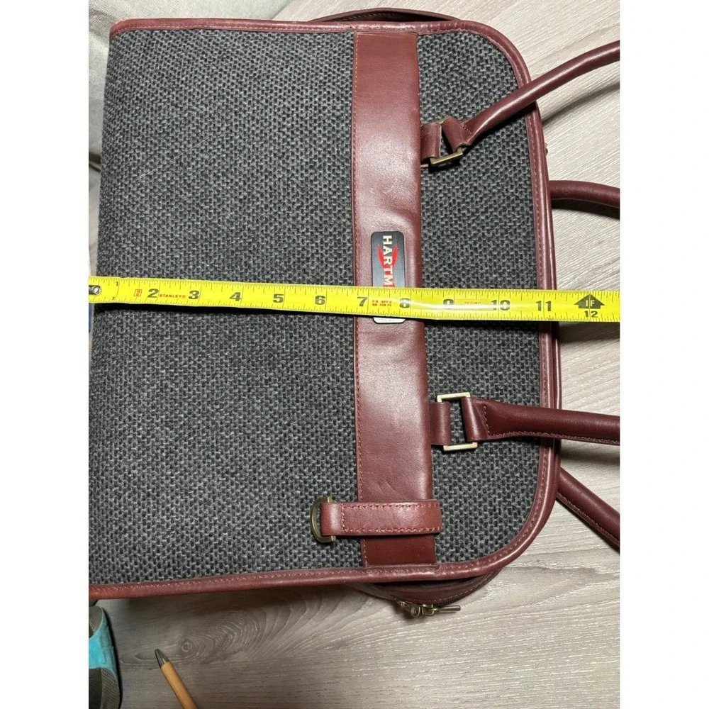 Hartmann Tweed Leather Satchel Handbag Burgundy Charcoal Gray Vintage Travel Bag